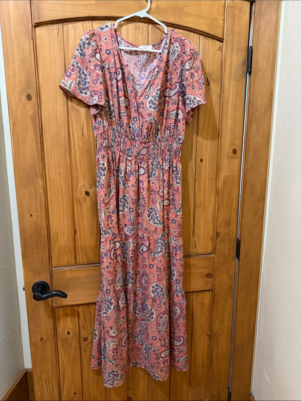 Women's Coral Paisley Maxi Dress with Elastic Waist
